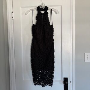 Aakaa Black Lace Midi Dress